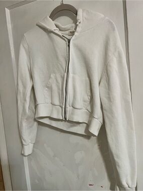 Brandy Melville White Hooded Zip Sweatshirt